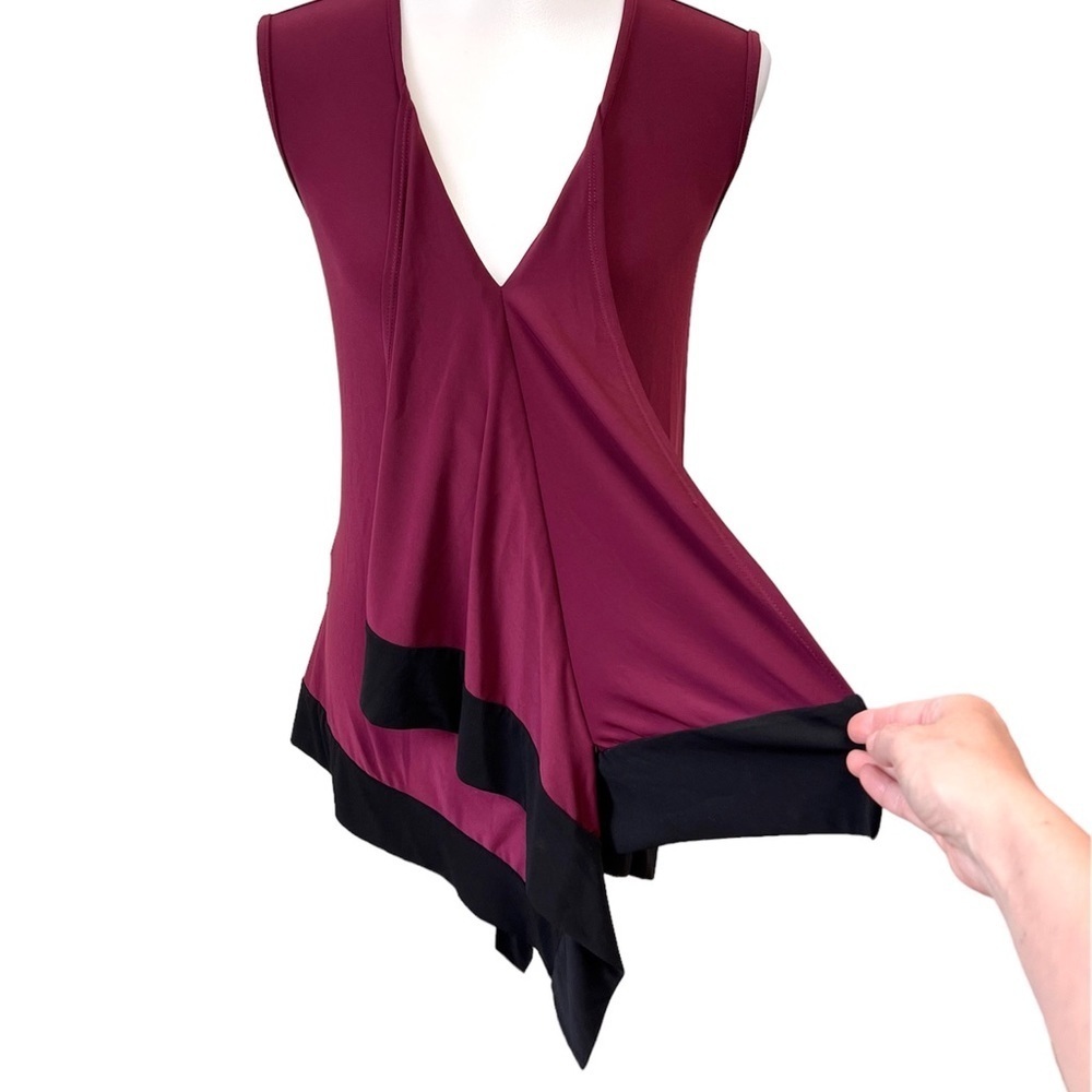 Joseph Ribkoff Burgundy Asymmetrical Hem Sleeveless Tunic Top